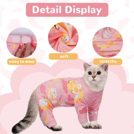 PUMYPOREITY Cat Recovery Suit, Stops Wound Licking After Surgery, Sticky Hair Shirt with Sticky Fabric, Cat Pajamas Prevents Over-Grooming, Kitten Onesie - Soft & Machine Washable, Pink, S