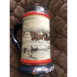 Budweiser New! 1990 Budweiser Beer Holiday Stein -An American Tradition- Clydesdale Horses