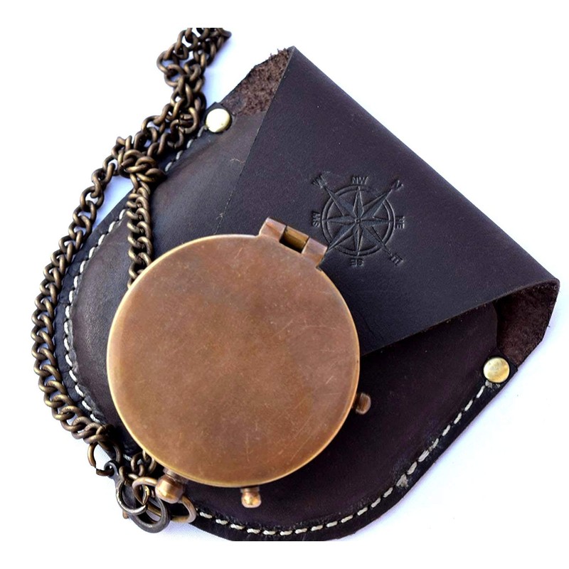 Engraved Compass, Pocket Compass, Brass Compass with Leather Bag, Scout