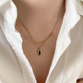 Collar Cadena De Plata Mujer Oro 18k Regalo Obsidiana Negra