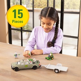 TOMY John Deere Lawn Care Toy Playset - 1:32 Scale - Garden Toys Includes Pick Up Truck Toy, 6 Gardening Tools, Lawn Mowers, and 3 Action Figures - John Deere Toys - 15 Piece - Ages 3 Years and Up