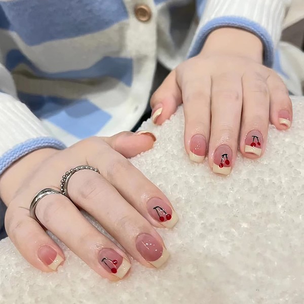 Natural Glossy Full Cover Reusable Square False Nails with Glue,