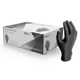 Strong HD Disposable Black Nitrile Examination Gloves, Premium|Medical |Mechanical|Industrial|Hair & Beauty |Food |Janitorial |Powder Free|Latex Free (Black, Large)