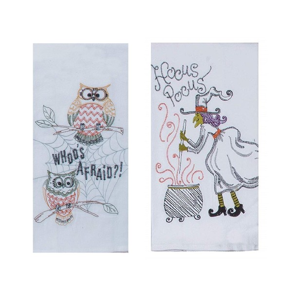 Bundle of 2 Halloween Decor Kitchen Towels, Whoo Owl and