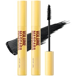 Waterproof Mascara - Black, Volumising & Lengthening Black Mascara, Waterproof & Smudge-Proof Formula for Thin Lashes, Hypoallergenic for Sensitive Eyes, with Lash Inflator Brush 2PCS