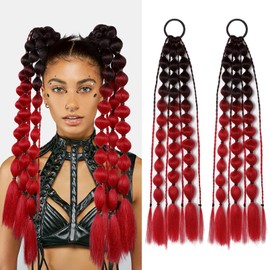 Colored Hair Extensions, Behufun 2Pcs 20" Lightweight Colored Hair Extensions for Kids Bubble Ponytail Extension with Hair Tie, Ombre Crazy Hair Day Accessories for Girls Festival Rave B45