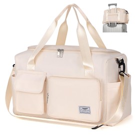 FIORETTO for Ryanair Airlines Cabin Bags 40x20x25 Underseat Travel Hand Luggage Carry on Bag Weekend Overnight Duffle Holdall Bag for Women and Men with Shoulder Strap Beige