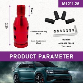 povtii Universal Gear Shift Knob Adapter, M12×1.25 Aluminum Alloy Shifter Knob Adapter for Non-Threaded Shifters, Shifter Knob Boot Retainer Gear Stick Connector, Car Accessories (Red)