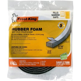 "Frost King" Frost King R338H Self-Stick Rubber Foam Weatherseal, 3/8"W, 3/16"T, Black|Blacks