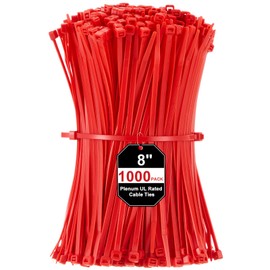 SATINIOR 1000 Pack 8" Red Plenum UL Rated Cable Ties Bulk Reusable Wire Zip Ties with 50 lb Tensile Strength for Premium for HVAC & Commercial Air-Handling Use Industry Aviation Data Center