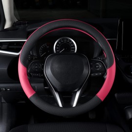 Follicomfy Auto Car Leather Steering Wheel Cover Anti Slip Wrap 15" (Hot Pink)