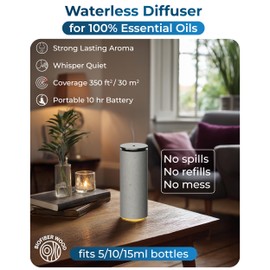 Cooper Bliss Waterless Diffuser for Essential Oils, Pure Aroma Zero Water, Cordless 10-hr Battery Operated Oil Diffuser Machine, Adjustable Scent & Timer, Ambient Light, 100% Bio-Fiber Wood (White)