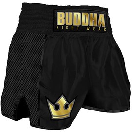 Buddha Fight Wear. Premium Retro Short. Specially designed for Kick Boxing, Muay Thai, K1 or any mode of contact sports, Black/White, L