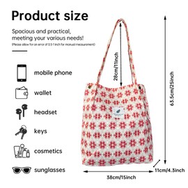 YanZhou Canvas Tote Bag for Women, Large Capacity Corduroy Quilted Tote Bag with Inner Pockets, Durable Stylish ，Reusablee (redflower)
