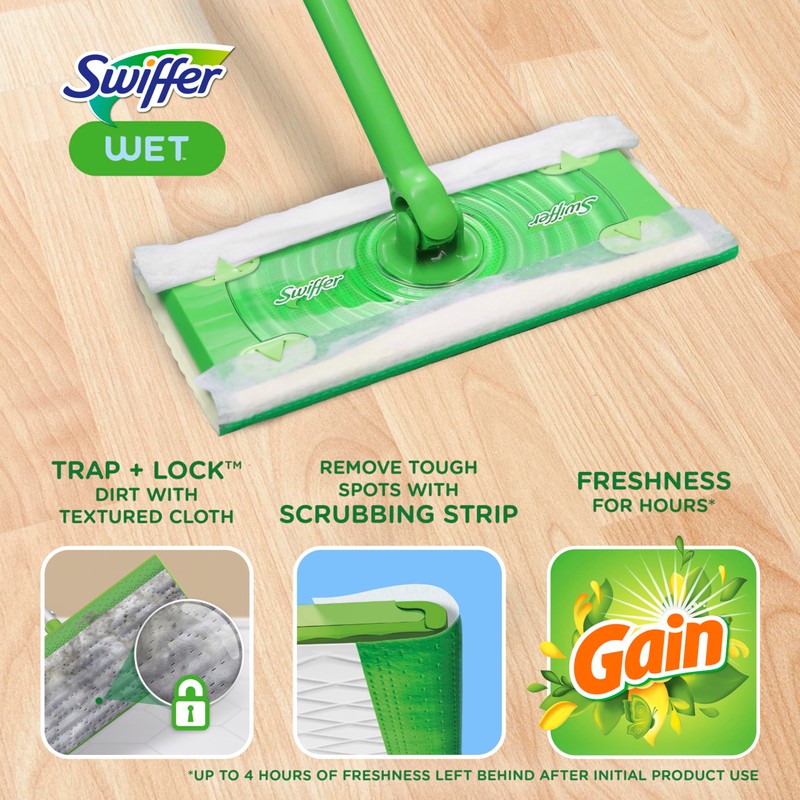 Swiffer Sweeper Wet Mopping Cloths, Multi-Surface Floor Cleaner with Gain
