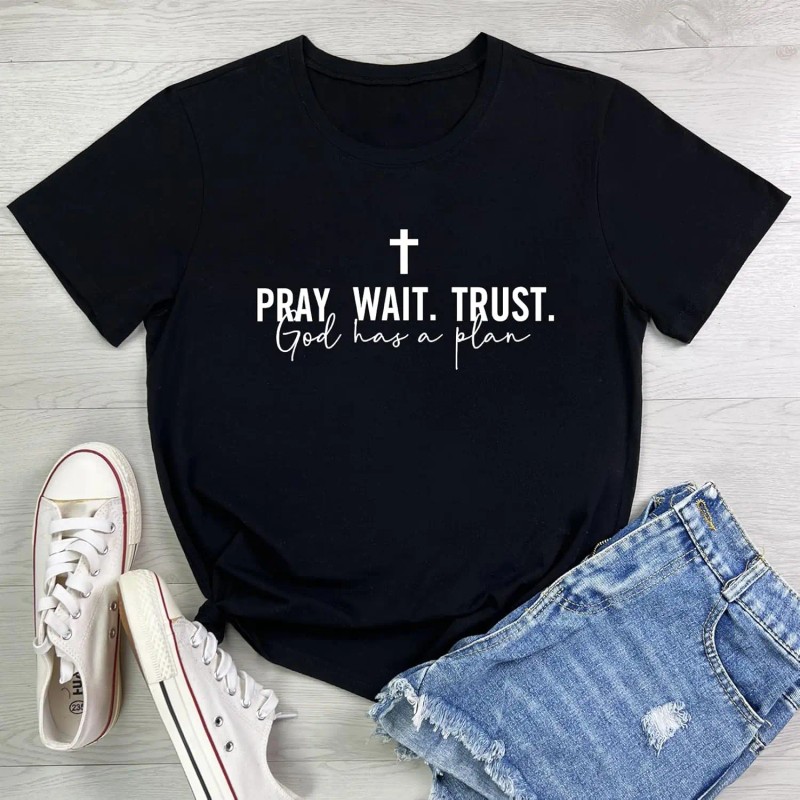 Women Pray Wait Trust Soft Sleeveless Crew Neck Cute Graphic