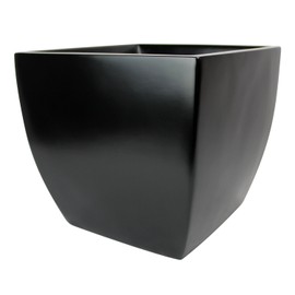 Pacifica Square Curved Fiberglass Planter, Black, 16 Inch