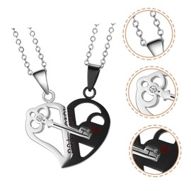 [MUCKLILY] 1 Pair Key Couple Necklaces Matching Look Couple Jewelry Couple Necklaces for Boyfriend and Girlfriend.Heart Shape Stainless Steel Lovers Puzzle, Stainless Steel, No Gemstone