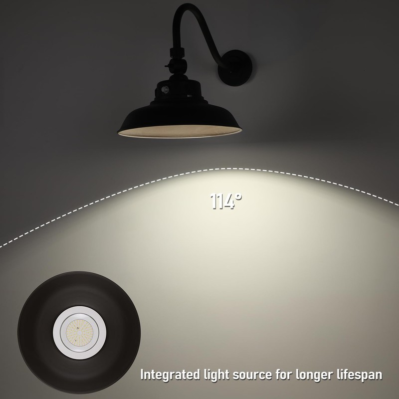 LEONLITE 14 Inch 3CCT LED Gooseneck Barn Light Fixture, Dusk