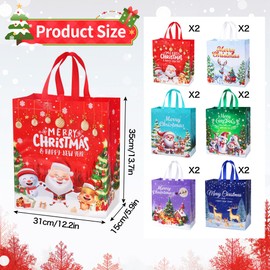 Norvens 6 Pack Christmas Tote Bag, Extra Large Reusable Grocery Bag with Handle, Present Bag, Shopping Bag for Holiday Xmas Event Party