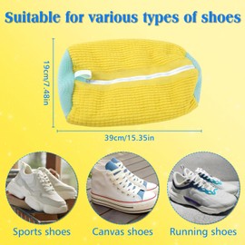 Shoe Wash Bag Washing Machine, 2024 Upgraded Wash Bag Shoes 2 Pieces Shoe Bag Washing Machine Reusable Shoes Wash Bag Yellow Shoe Wash Bag with 360° Cleaning Lint for Shoes