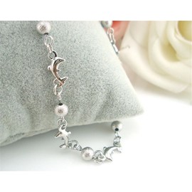 Boowhol Women's Men's Dolphin Ball Anklet Bracelets, Adjustable, 925 Sterling Silver, Sterling Silver