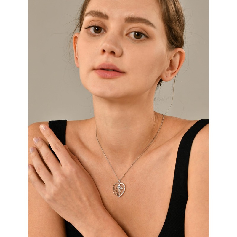 YL Caduceus Heart Necklace for Women Sterling Silver Doctor Nurse