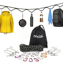 Roptat Campsite Storage Strap with 12 PCS Buckles&6 Clothes Pins Clothesline Hanging Gear for Tent Campers Car Camping Garden Supplies Family RV Trailer Hanging Gear