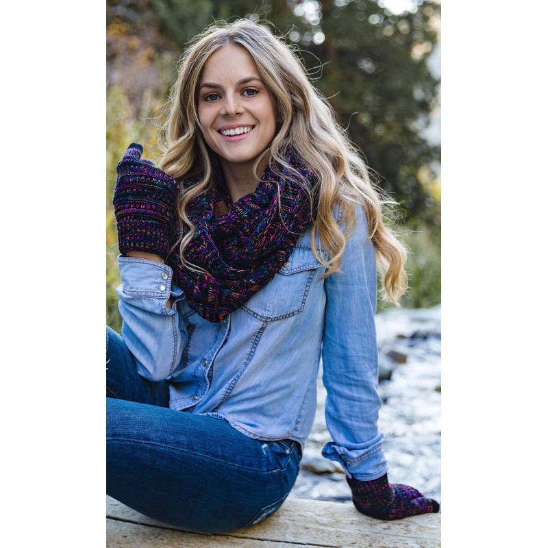 Womens Infinity Scarf Cable Knit Wrap - Black Multi Mix