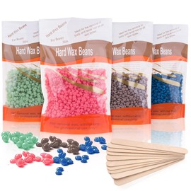 Wax Beans for Hair Removal, Wax Beads for Full Body Hair Removal, 400 g Wacsh Beans and 10 Wooden Spatulas (4 Pack)