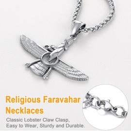 U7 Faravahar Necklace For Women Men Stainless Steel Wheat Chain Zoroastrianism Jewellery Silver Amulet Necklaces