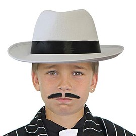Childs Gangster Hat - Pack of 1 - White Gangster Trilby with Black Band - Kids Mafia Fedora Fancy Dress Costume Accessory