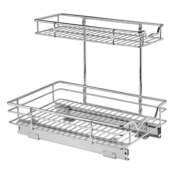 Hold N’ Storage Under Sink Organizers and Storage - 2 Tier Slide Out Cabinet Organizer with Sliding Drawers for Inside Cabinets- 11" W x 18" D x 15”H, Chrome