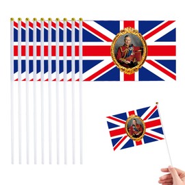 10pcs King Charles III Union Jack Coronation Souvenir Hand Wave Flags Desk Flag,Mini Pocket Flag Small Flags Hand Held Mini Flags for King Charles III Coronation Decorations,Street Party Supplie