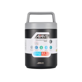 Avanti Insulated Food Jar with Nested Condiments Container and Leakproof Screw Top Lid with Carry Handle, 480ml, Black