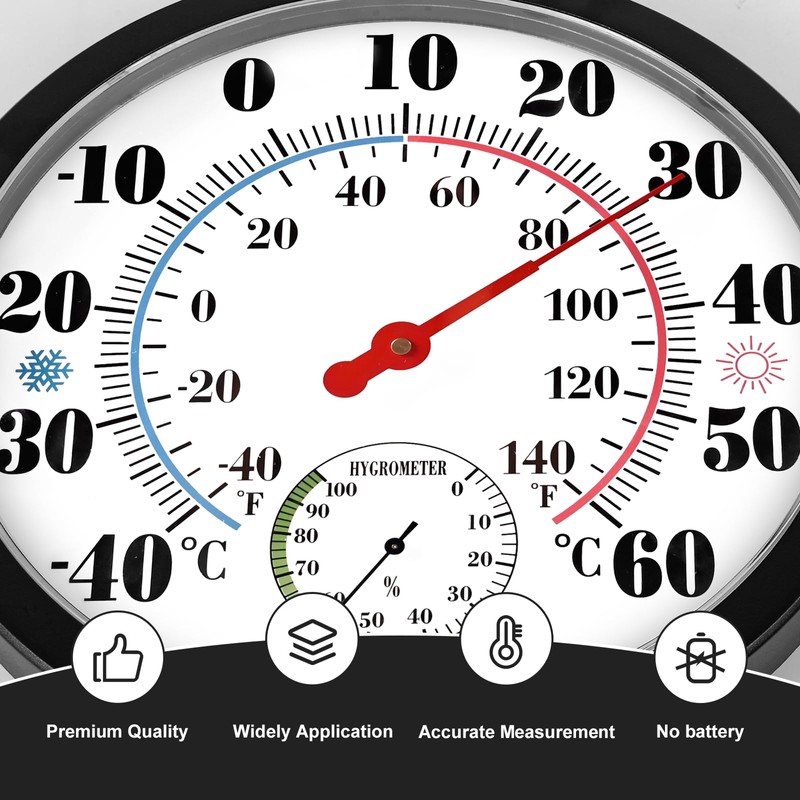 Indoor Outdoor Thermometer Hygrometer - 10 Inch Room Temperature Humidity