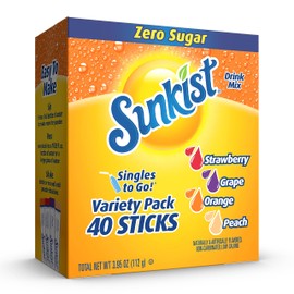 Sunkist Soda Variety Pack, Singles To Go Orange, Strawberry, Grape and Peach (40 Total Sticks)