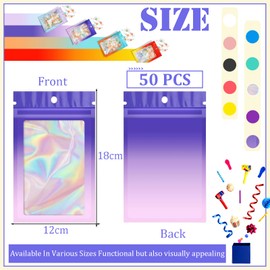Purple Pink Foil Ziplock Bags Small Smell Proof Bag Mylar Bags Holographic Packaging Bags,50pcs 12x18cm Resealable Storage Pouches Grip Seal Bag Clear Plastic Bags for Food Storage,Jewelry,Electronics