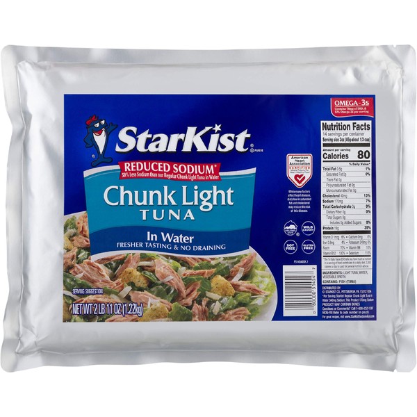 StarKist Reduced Sodium Chunk Light Tuna in Water - 43 oz Pouch (Pack of 6)