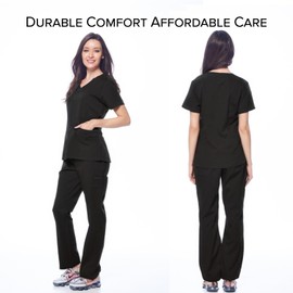Dagacci Medical Uniform Natural Stretch Premium Women's Scrubs Set Stretch Ultra Soft Top and Pants, Black, XX-Small