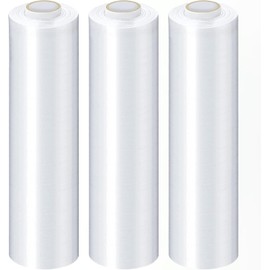 PSBM Stretch Wrap, 4 Pack, 12 Inch x 1500 Feet, 80 Gauge, Clear Plastic Cling, Cast Hand Stretch Film Rolls for Packaging Moving Packing Pallets