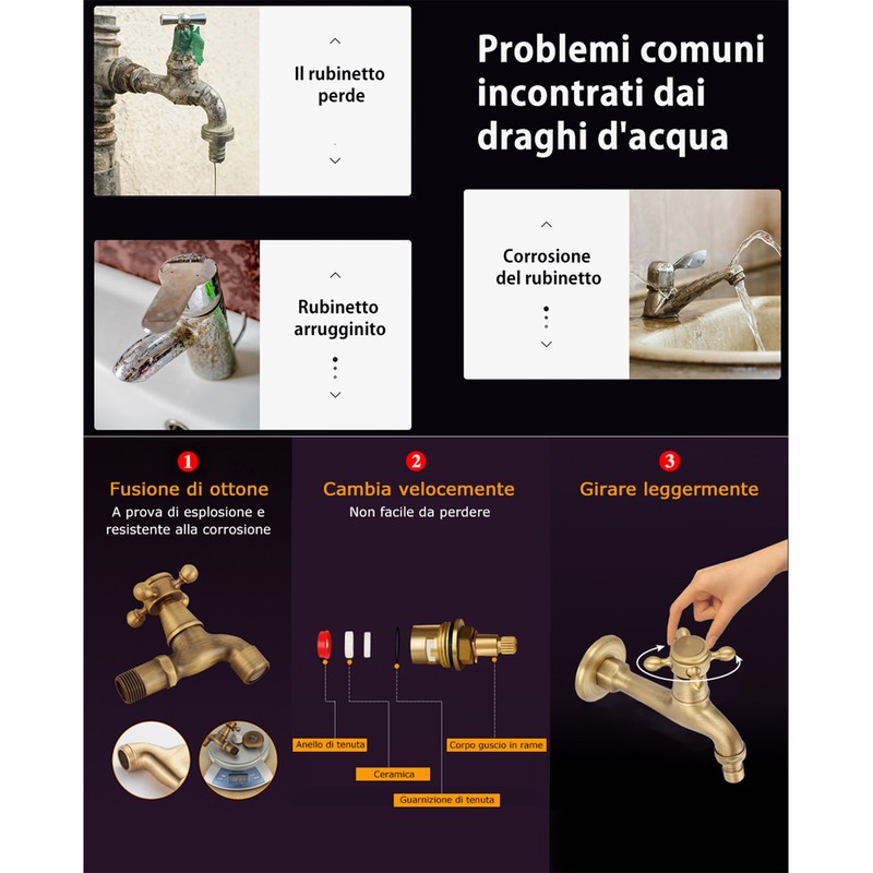 Vintage Solid Brass Single Handle Faucet for Washing Machine Wall