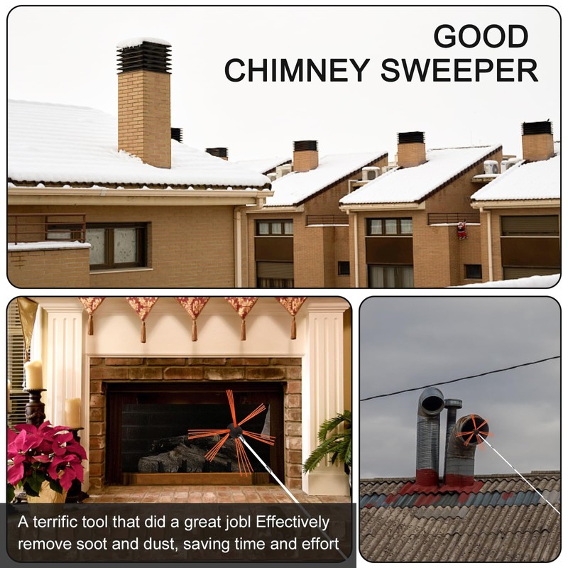 Chimney Sweep Brushes Replacement,Rotary Sweep DIY Set With Aluminum Chimney