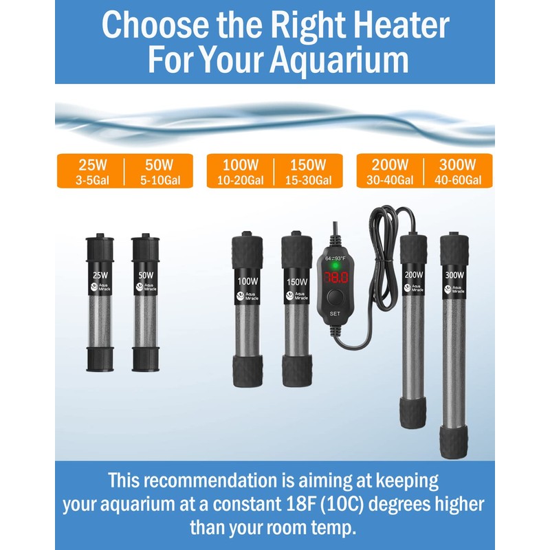 AquaMiracle Adjustable 150W Aquarium Heater Submersible Fish Tank Heater Super