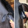 Stainless steel sweat scraper with wooden handle, for horses, donkeys,