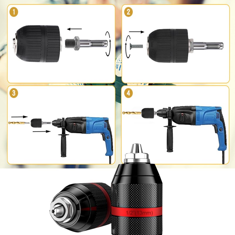 Keyless Drill Chuck 2-13 mm 1/2-20UNF with Adapter Drill Chuck