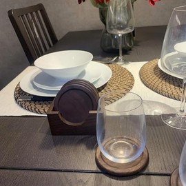 MuTi Juego de 6 posavasos clsicos de nogal oscuro, incluye el soporte de madera natural pura y textura. Maravillosa decoracin para mesas de comedor y 