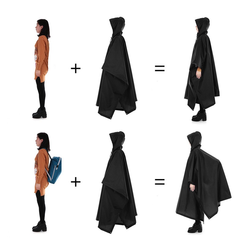 3-in-1 Waterproof Rain Poncho Lightweight Hooded Rain Coat Picnic Mat