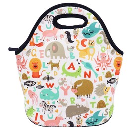 Neoprene Lunch Bag for Kids, Insulated Lunch Box Tote for Women Men Adult Teens Boys Teenage Girls Toddlers (Alphabet Animals)