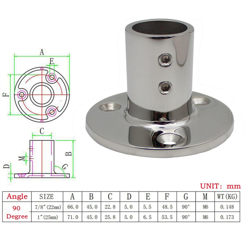 90 Degree Heavy Dudy Marine Boat Round Base，316 Stainless Steel